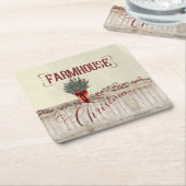 ベリーとガーランズの農家のクリスマス スクエアペーパーコースター (アングル)