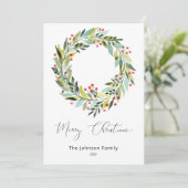 ベリーとグリーンリースクリスマスホリデーカード 招待状 (スタンド正面)
