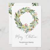 ベリーとグリーンリースクリスマスホリデーカード 招待状 (正面/裏面)