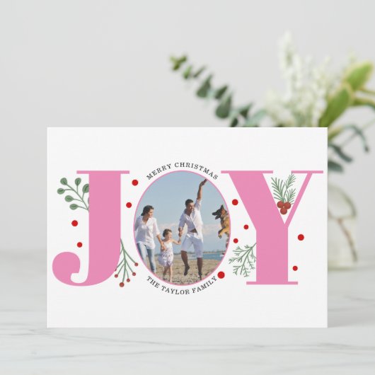 ベリーとピンクの喜びクリスマスフォト シーズンカード (スタンド正面)