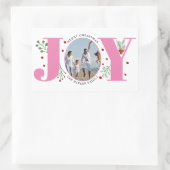 ベリーとピンクの喜びクリスマスフォト 長方形シール (バッグ)