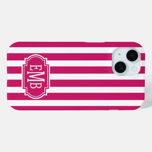 ベリーとホワイトのモノグラム ストライプ Case-Mate iPhoneケース (裏面 (横))