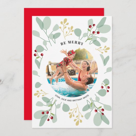 ベリーとユーカリのクリスマスフォト シーズンカード (正面/裏面)