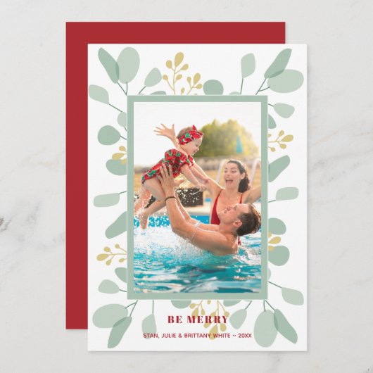 ベリーとユーカリのクリスマスフォト シーズンカード (正面/裏面)