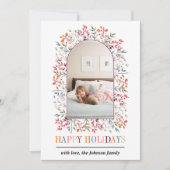 ベリーとリーフのアーチカラフルクリスマスフォト シーズンカード (正面)