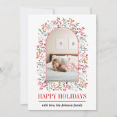 ベリーとリーフアーチハッピーホリデーズクリスマスフォト シーズンカード (正面)