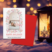 ベリーとリーフアーチハッピーホリデーズクリスマスフォト シーズンカード