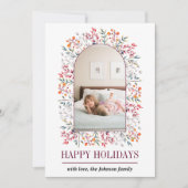 ベリーとリーフアーチブルゴーニュのクリスマスフォト シーズンカード (正面)