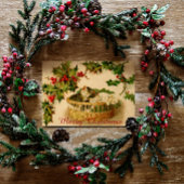 ベリーと一緒に眠るヴィンテージのクリスマスの子猫 シーズンポストカード