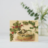 ベリーと一緒に眠るヴィンテージのクリスマスの子猫 シーズンポストカード (スタンド正面)