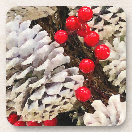 ベリーと明るく白い覆われた松のコーン コースター