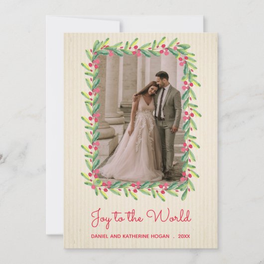 ベリーと緑のクリスマスフォト シーズンカード (正面)