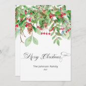 ベリーと緑のクリスマスホリデーカード 招待状 (正面/裏面)