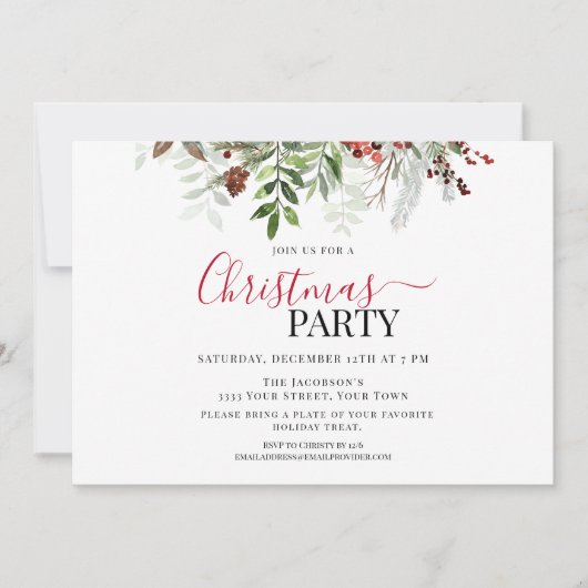 ベリーと緑のフローラクリスマスパーティー 招待状 (正面)