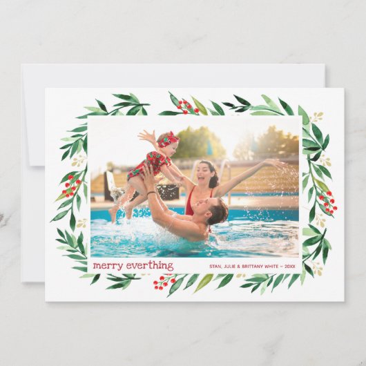 ベリーと緑のメリークリスマスフォト シーズンカード (正面)
