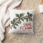 ベリーと緑の枝とメリークリスマス クッション (ブランケット)