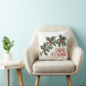 ベリーと緑の枝とメリークリスマス クッション (椅子)