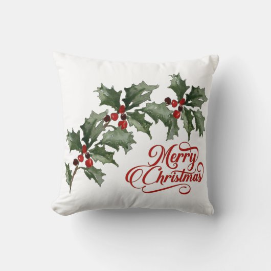 ベリーと緑の枝とメリークリスマス クッション (正面)