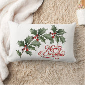 ベリーと緑の枝とメリークリスマス ランバークッション (ブランケット)