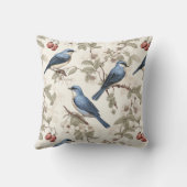 ベリーと花の咲く青い鳥のヴィンテージ クッション (裏面)