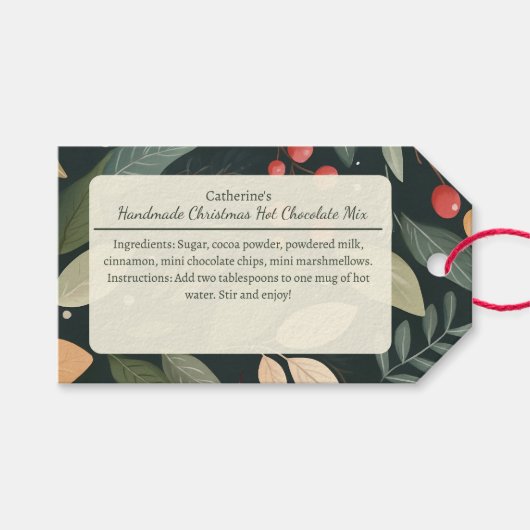 ベリーと葉のクリスマス ホットチョコレートミックス ギフトタグ (正面(横))