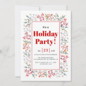 ベリーと葉の縁どクリスマスの休日パーティー 招待状 (正面)