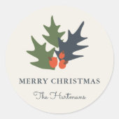 ベリーと葉クリスマスパーソナライズされたステッカー ラウンドシール (正面)
