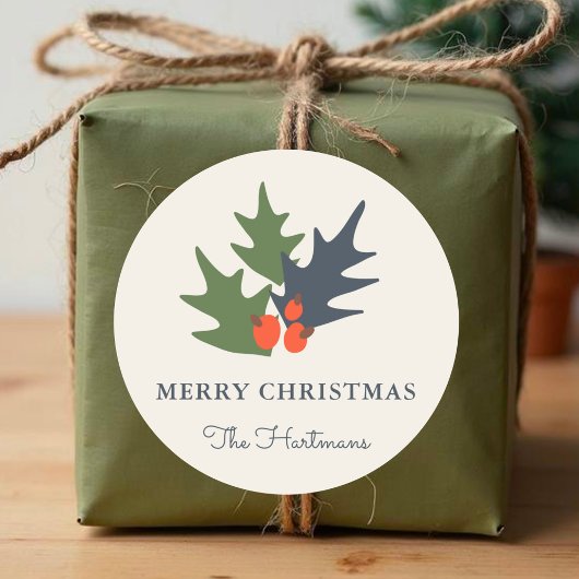 ベリーと葉クリスマスパーソナライズされたステッカー ラウンドシール