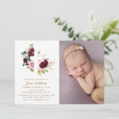ベリーと赤面花模様バプテスマ写真招待状 招待状 (スタンド正面)