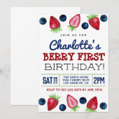 ベリーの初めての誕生日 ストロベリー招待状 招待状 (正面/裏面)