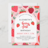 ベリーの最初のかわいい1歳の誕生日イチゴの写真 招待状 (正面)