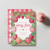 ベリーの最初のイチゴのフィールドフレーム1st誕生日 招待状
