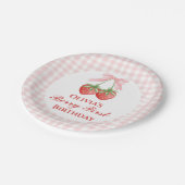 ベリーの最初のイチゴの誕生日ピンクボウジンガム ペーパープレート (アングル)