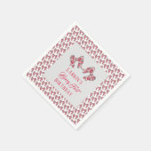 ベリーの最初のイチゴの誕生日ピンクボウ スタンダードカクテルナプキン (角)