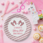 ベリーの最初のイチゴの誕生日ピンクボウ ペーパープレート (パーティー)