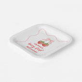 ベリーの最初のイチゴの誕生日ピンクボウ ペーパープレート (傾斜あり)