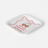 ベリーの最初のイチゴの誕生日ピンクボウ ペーパープレート (傾斜あり)