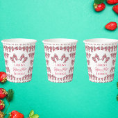 ベリーの最初のイチゴの誕生日ピンクボウ 紙コップ