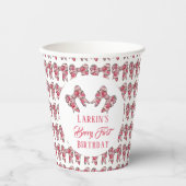 ベリーの最初のイチゴの誕生日ピンクボウ 紙コップ (正面)