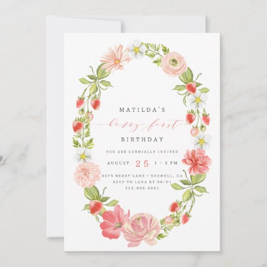 ベリーの最初のイチゴ夏の最初の誕生日 | 招待状 (正面)