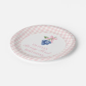 ベリーの最初のブルーベリーの誕生日ピンクボウコケット ペーパープレート (アングル)