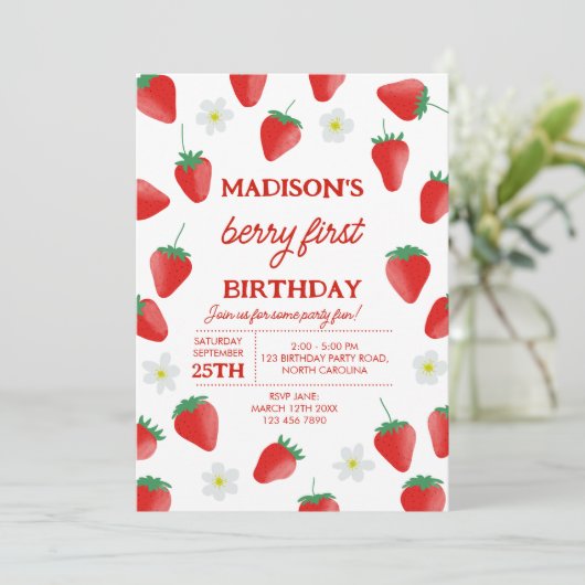 ベリーの最初の誕生日いちご回転一 招待状 (スタンド正面)