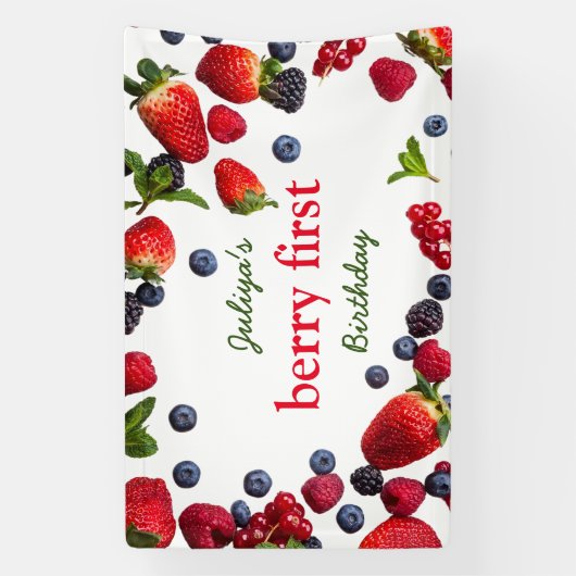 ベリーの最初の誕生日の写真 横断幕 (縦)