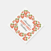 ベリーの最初の誕生日ベリーガールピンクストロベリー スタンダードカクテルナプキン (角)