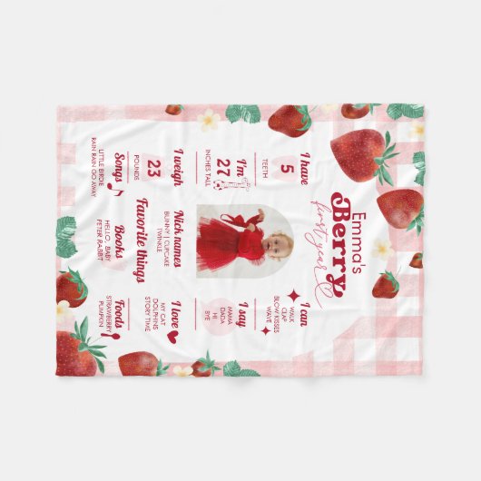 ベリーの最初の1番目の誕生日マイルストーン フリースブランケット (正面(横))