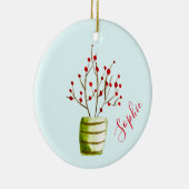 ベリーの木の水の色クリスマスの名前 セラミックオーナメント (右)