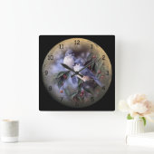 ベリーの枝にかわいい青いジェイ2 スクエア壁時計 (ホーム)