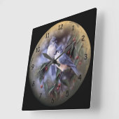 ベリーの枝にかわいい青いジェイ2 スクエア壁時計 (傾斜)