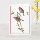 ベリーの枝に赤い鳥 カード (黄色い花)