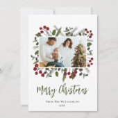 ベリーの枝フレームファミリーフォトクリスマモダンス シーズンカード (正面)